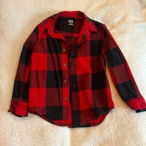 Boys black and red plaid Falls Creek button down shirt size 6/7